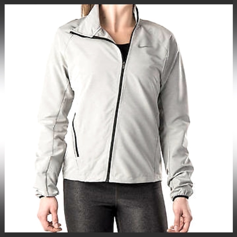 Nike Running gray swoosh Asymmetrical athletic jacket with zipper Sz-M H13‎